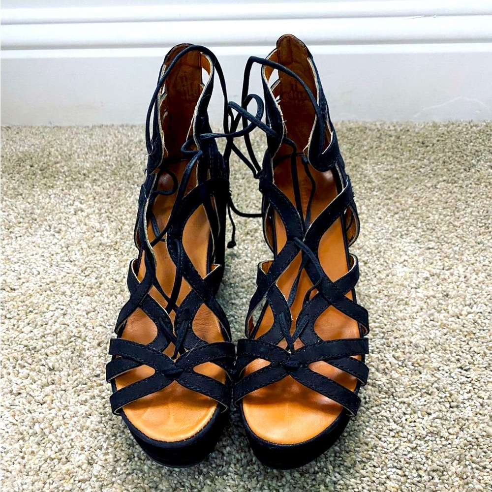 Gentle Souls black strappy wedges. Size 6. Worn twice. $49